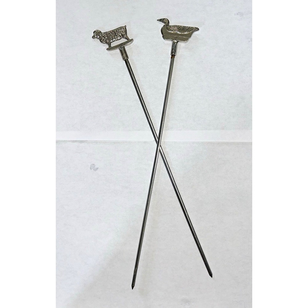 Vintage Pair Metal Silver Tone Animal  skewers duck & Sheep Marked Taiwan